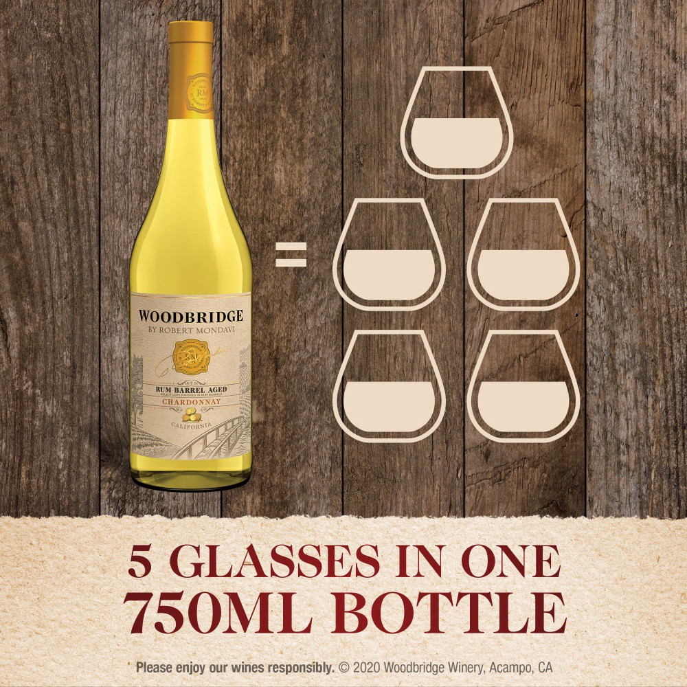 slide 2 of 7, Woodbridge by Robert Mondavi Rum Barrel Aged Chardonnay White Wine, 750 mL Bottle, 25.36 fl oz