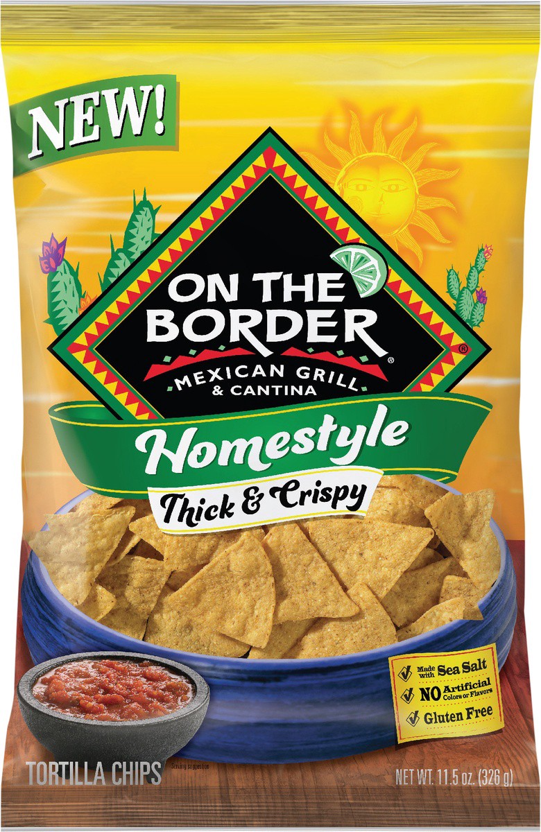 slide 2 of 7, On The Border Homestyle Thick & Crispy Tortilla Chip, 11.5 oz