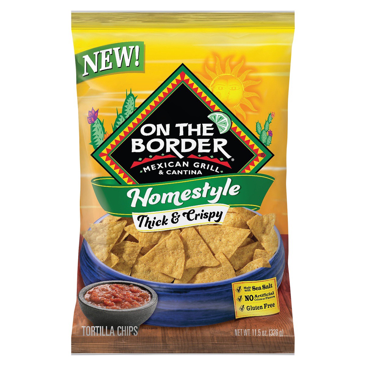 slide 1 of 7, On The Border Homestyle Thick & Crispy Tortilla Chip, 11.5 oz