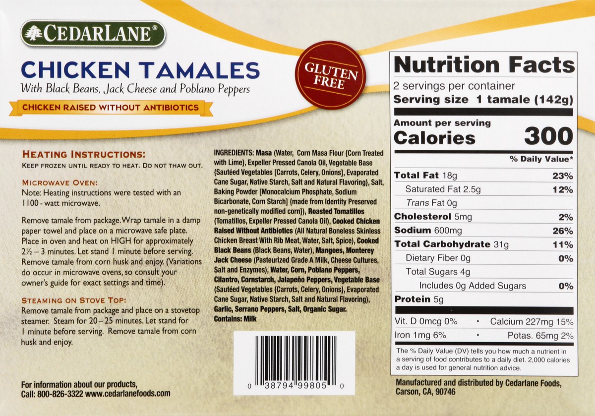 slide 11 of 13, Cedarlane Gluten Free Chicken Tamales 10 oz, 10 oz