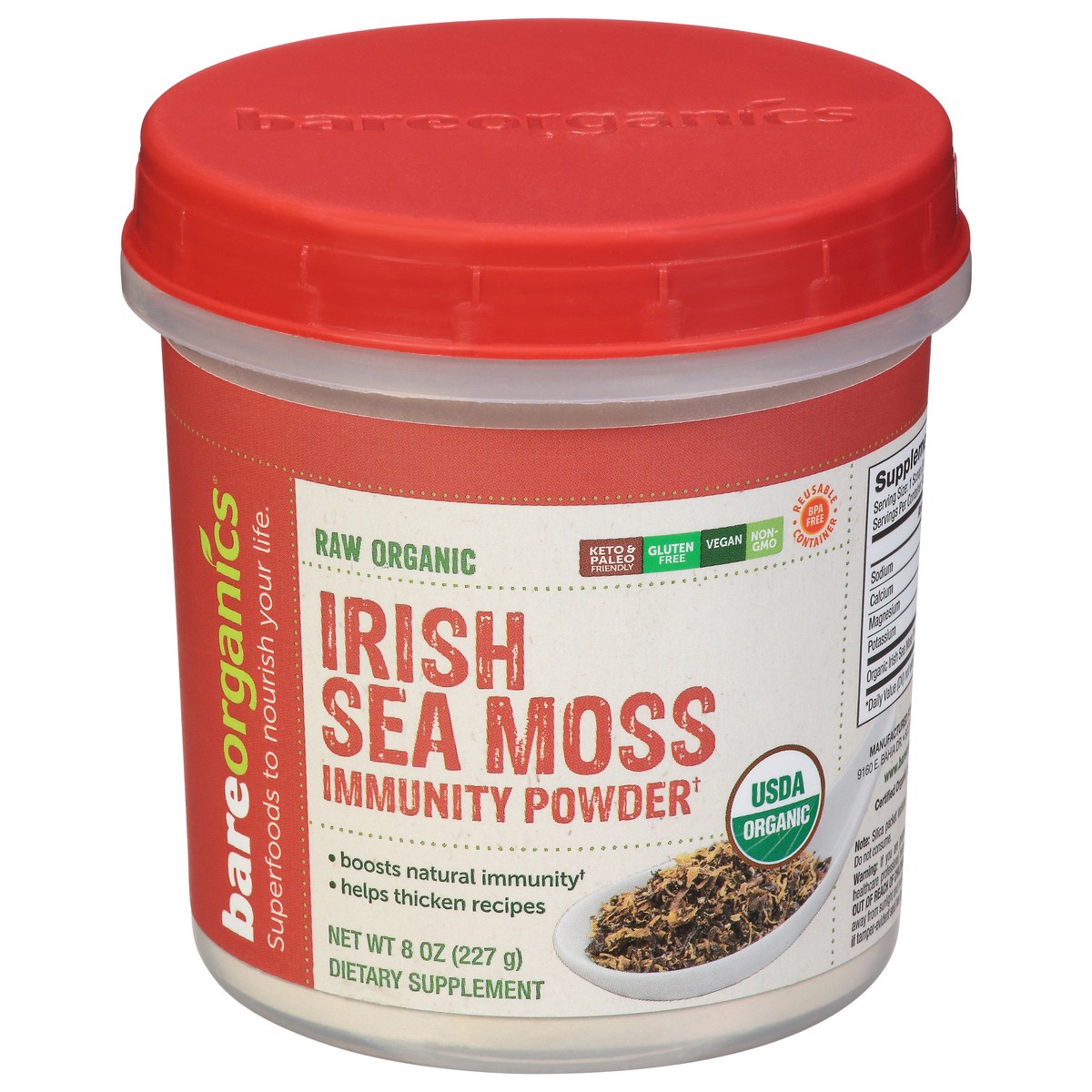slide 1 of 1, BareOrganics Irish Sea Moss Immunity Powder, 8 oz