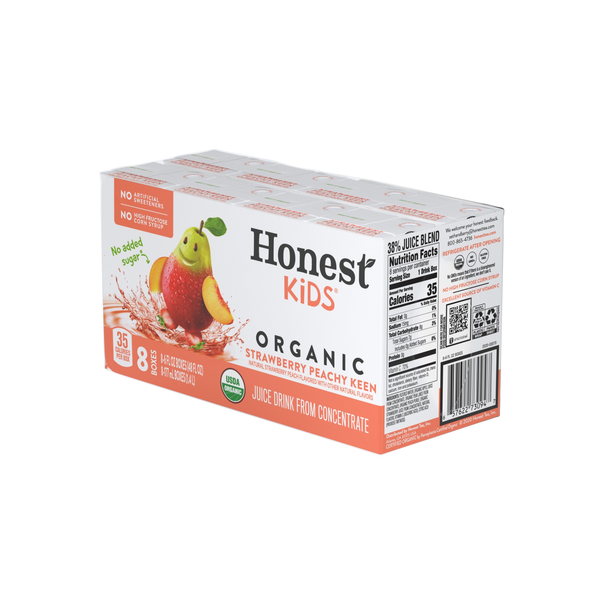 slide 3 of 17, Honest Kids Strawberry Peachy Keen Cartons, 6 fl oz, 8 Pack, 8 ct