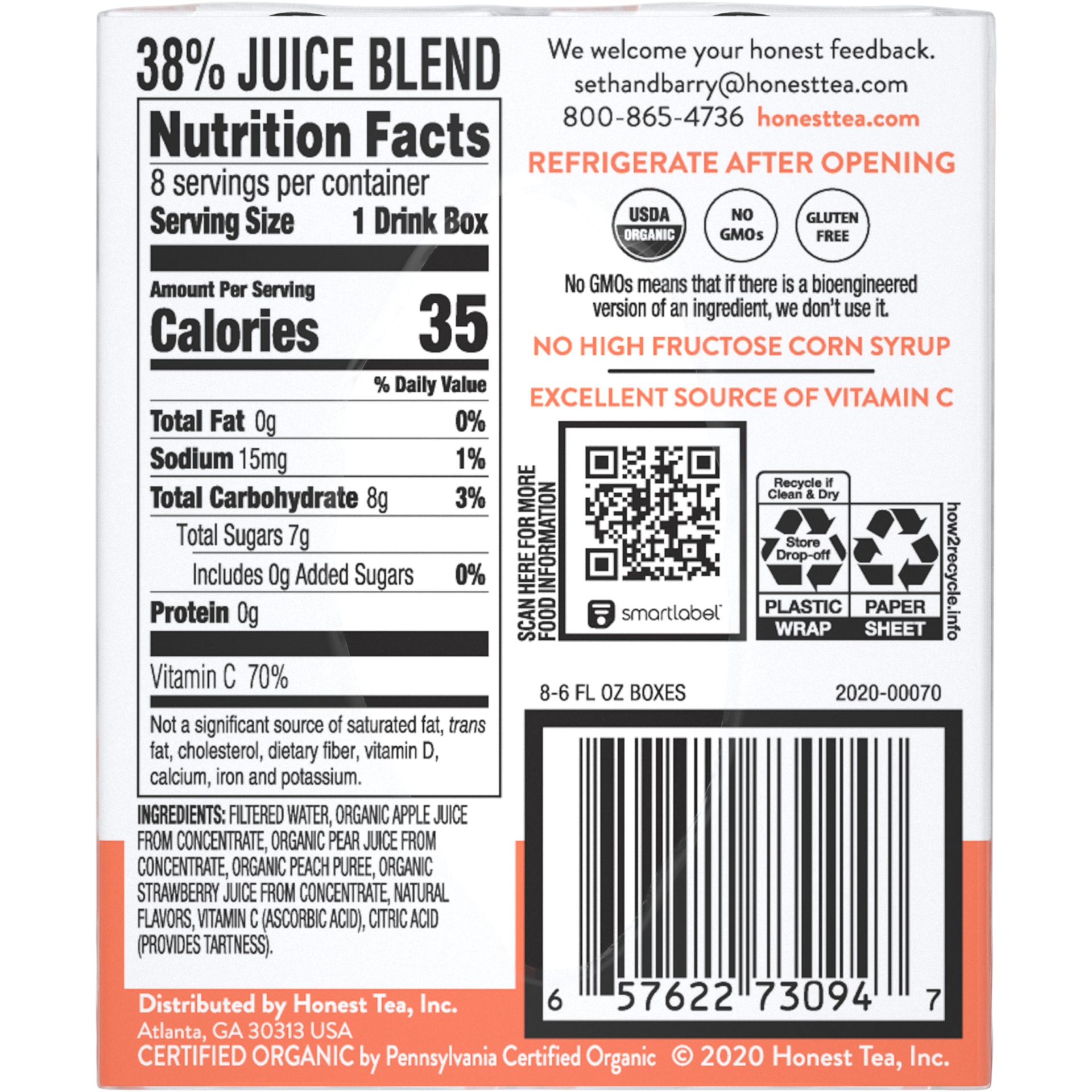 slide 5 of 17, Honest Kids Strawberry Peachy Keen Cartons, 6 fl oz, 8 Pack, 8 ct