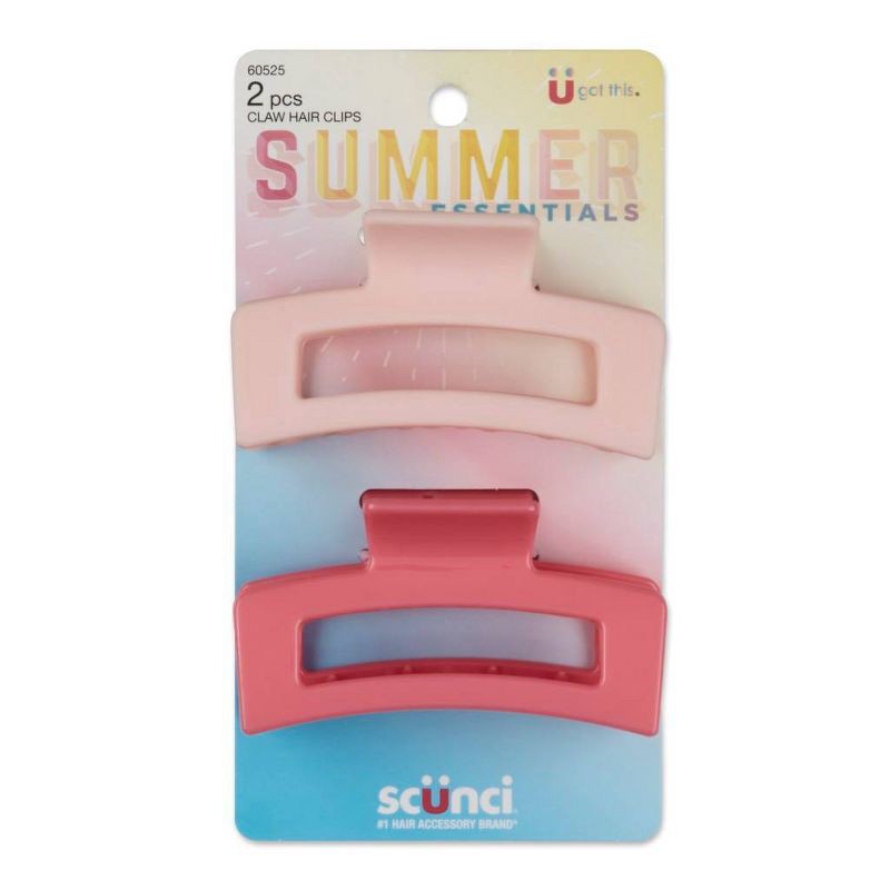 slide 1 of 3, scünci scunci Open Cut Claw Hair Clips - Pink - 2ct, 2 ct