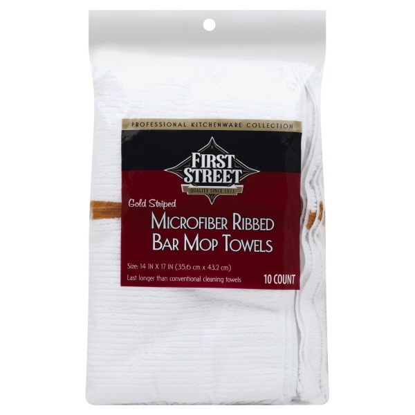 slide 1 of 1, First Street Fs Microfiber Ribbed Bar Mop Towels Gold Striped, 10 ct