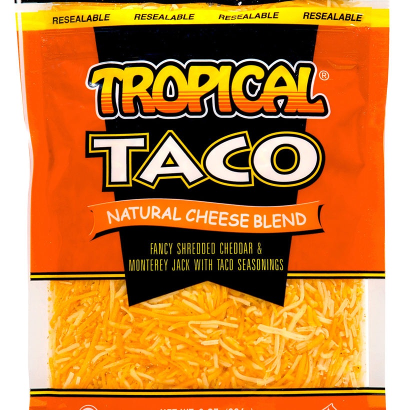 slide 1 of 1, Tropical Taco Natural Shredded Cheese, 8 oz