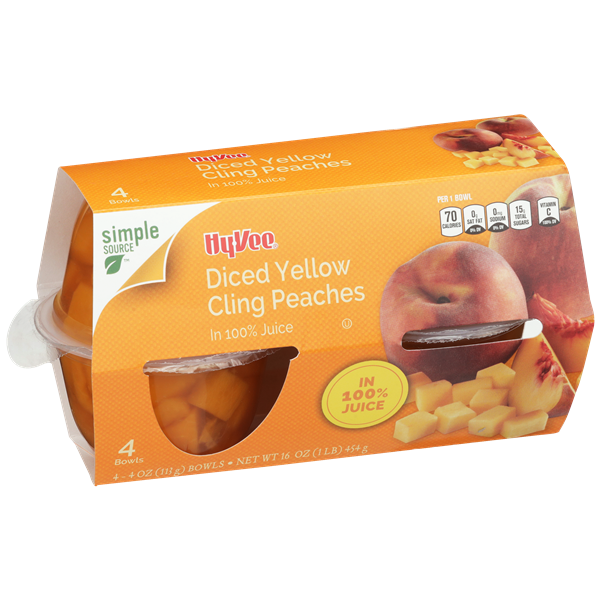 slide 1 of 1, Hy-vee Diced Yellow Cling Peaches In 100% Juice, 16 oz