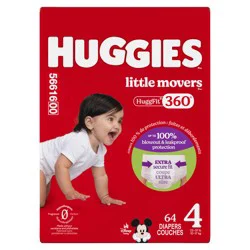 Huggies Little Movers HuggFit 360° Baby Diapers with 360° Waistband, Size 4 (22-37 lbs), 64 Count
