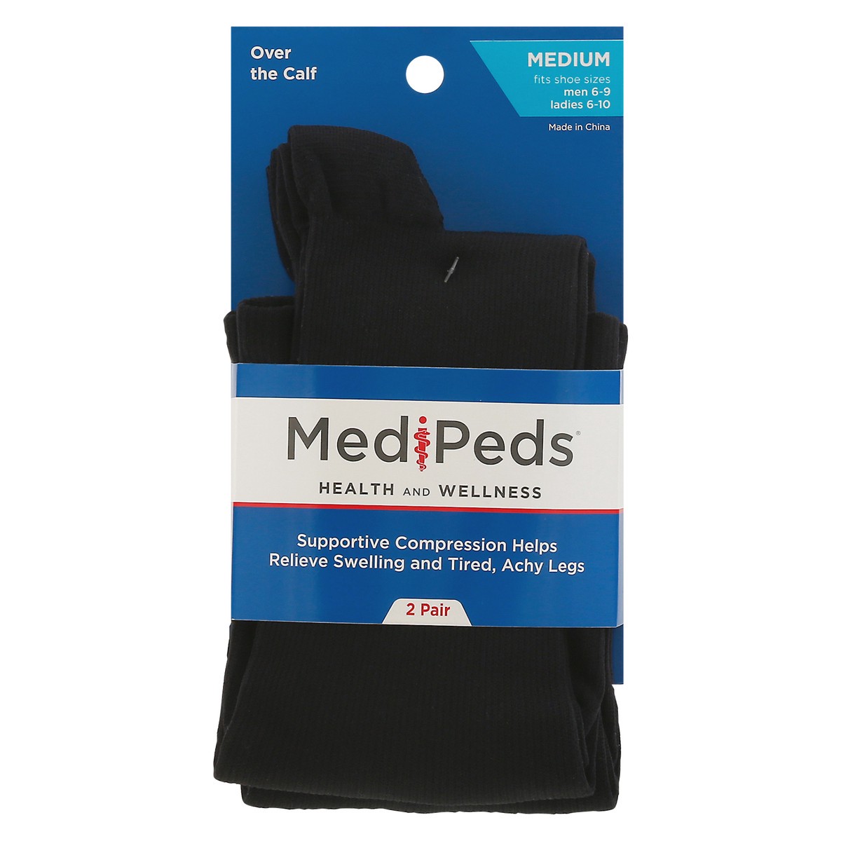 slide 1 of 9, MediPeds Unisex Men 6-9/Ladies 6-10 Black Compression Socks 2 ea, 2 ct