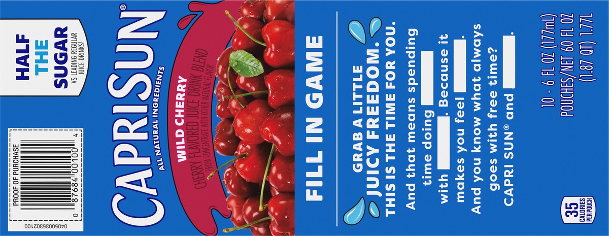 slide 7 of 9, Capri Sun Wild Cherry Flavored with other natural flavor Juice Drink Blend, 10 ct Box, 6 fl oz Pouches, 10 ct