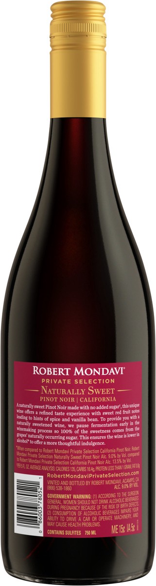 slide 3 of 5, Robert Mondavi Private Selection Naturally Sweet Pinot Noir Red Wine, 750 mL Bottle, 25.36 fl oz