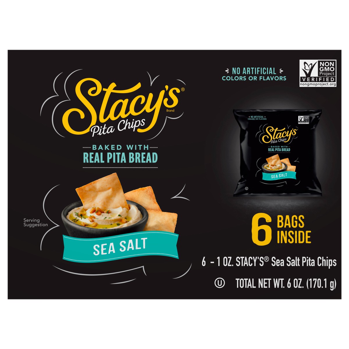 slide 1 of 3, Stacy's Baked Pita Chips Sea Salt 1 Oz, 6 Count, 6 ct