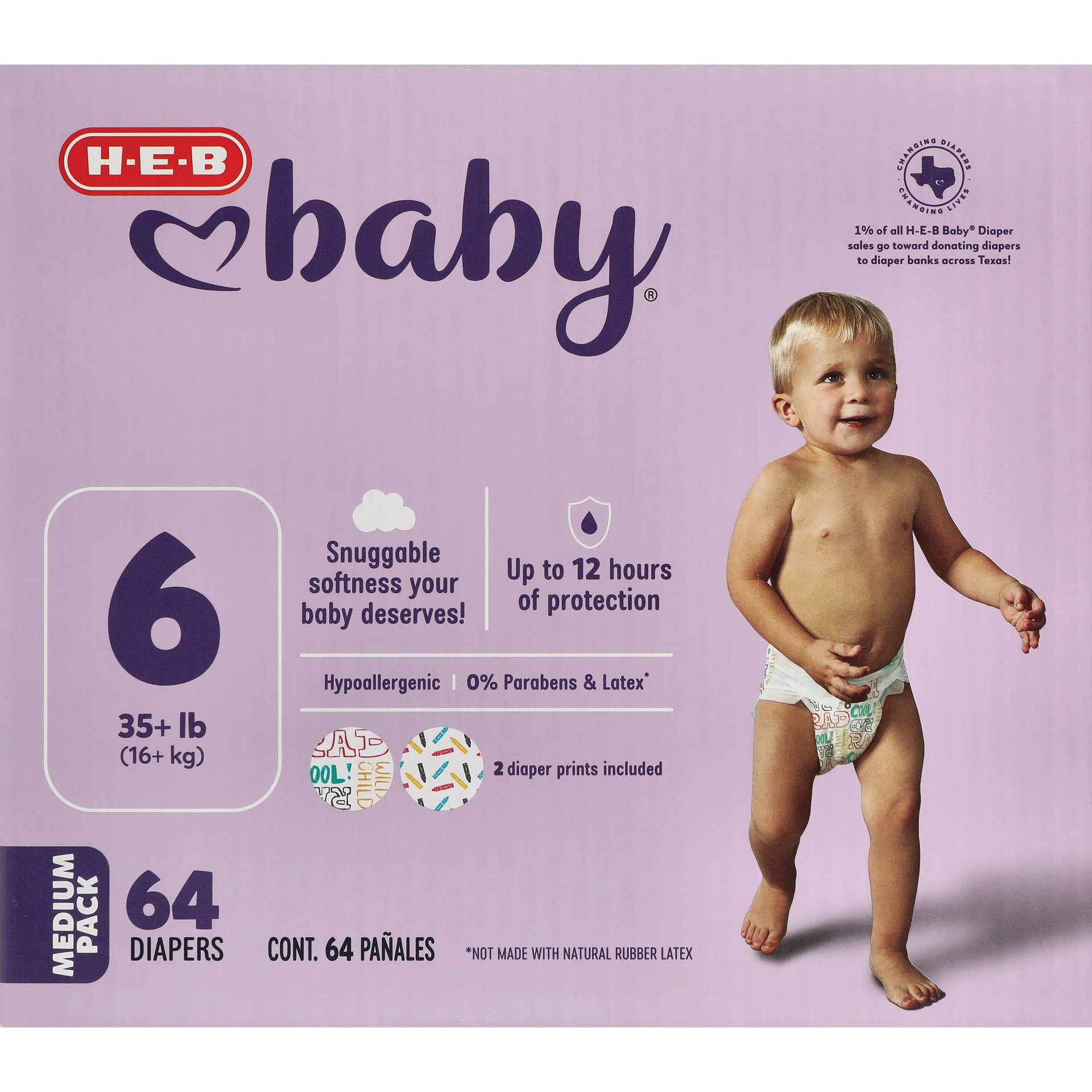 slide 1 of 1, H-E-B Baby Medium Pack Diapers - Size 6, 64 ct