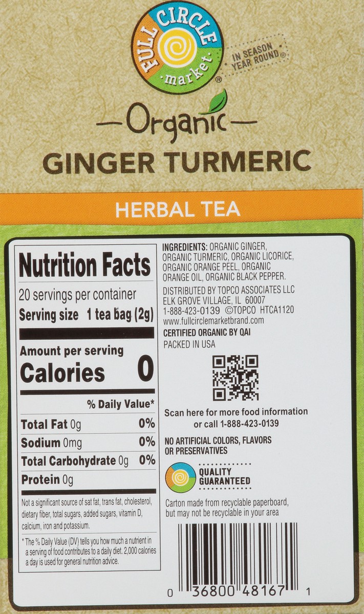 slide 2 of 9, Full Circle Market Organic Caffeine Free Ginger Turmeric Herbal Tea Bags - 20 ct, 20 ct