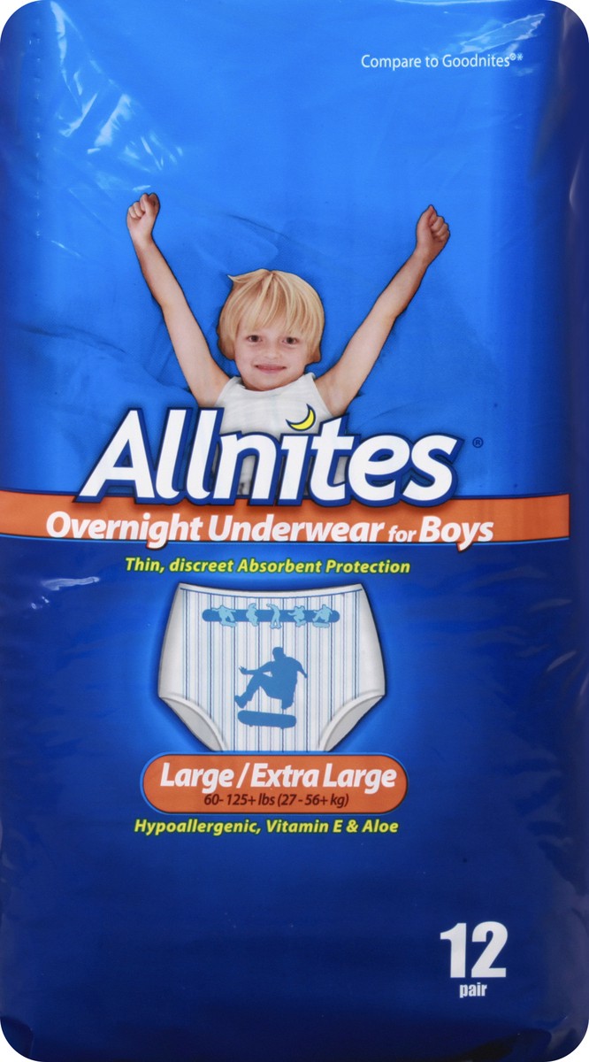 slide 1 of 11, Allnites Overnight For Boys Large/Extra Large Underwear 12 ea, 12 ct