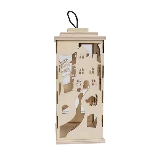 slide 1 of 4, 10" Diy Led Haunted House Wood Lantern Decor By Make Market, 4.25 in x 4.25 in x 10 in
