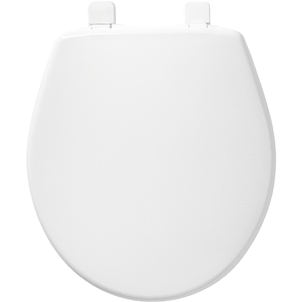 slide 4 of 5, Mayfair Round Solid Plastic Toilet Seat with Whisper Close Hinge and STA-TITE, White, 16.5 in