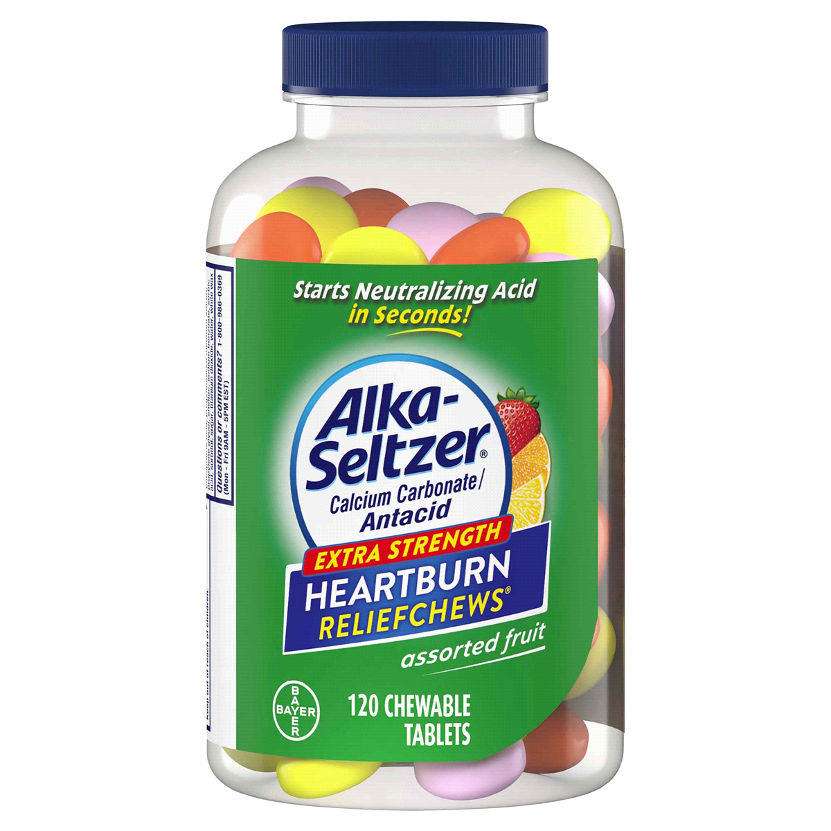 slide 1 of 1, Alka-Seltzer Extra Strength Heartburn Relief Chews, Assorted Fruit, 120 ct