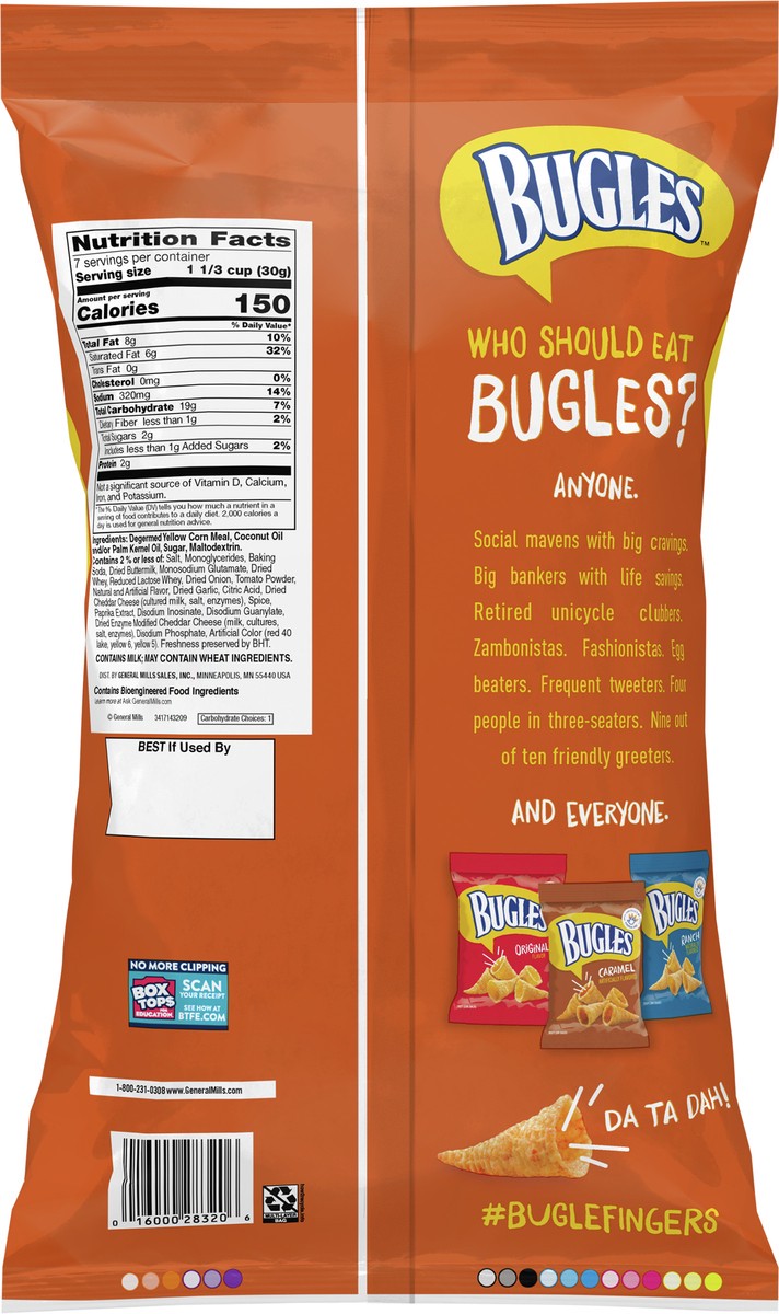 slide 3 of 9, Bugles Nacho Cheese Flavor Crispy Corn Snacks, 7.5 oz