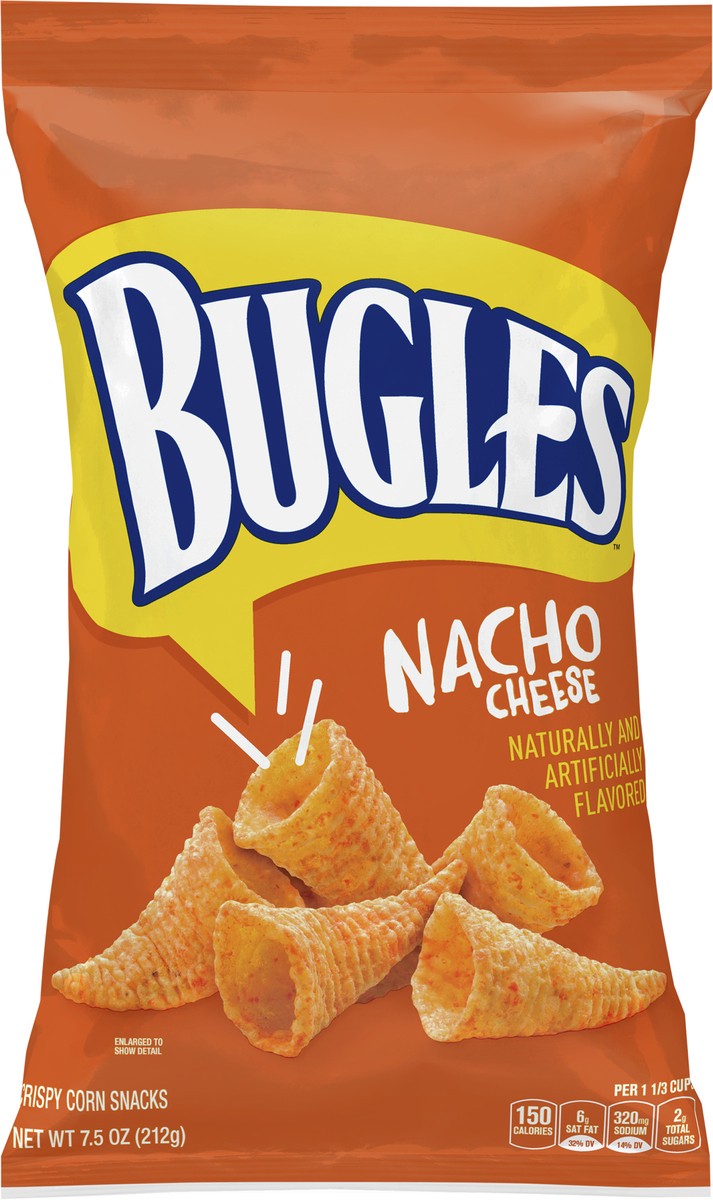 slide 7 of 9, Bugles Nacho Cheese Flavor Crispy Corn Snacks, 7.5 oz