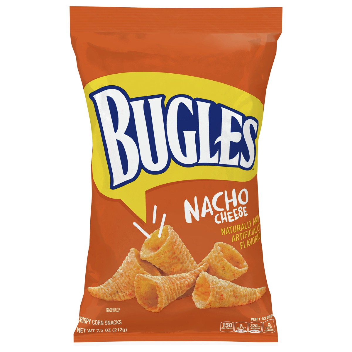 slide 1 of 9, Bugles Nacho Cheese Flavor Crispy Corn Snacks, 7.5 oz