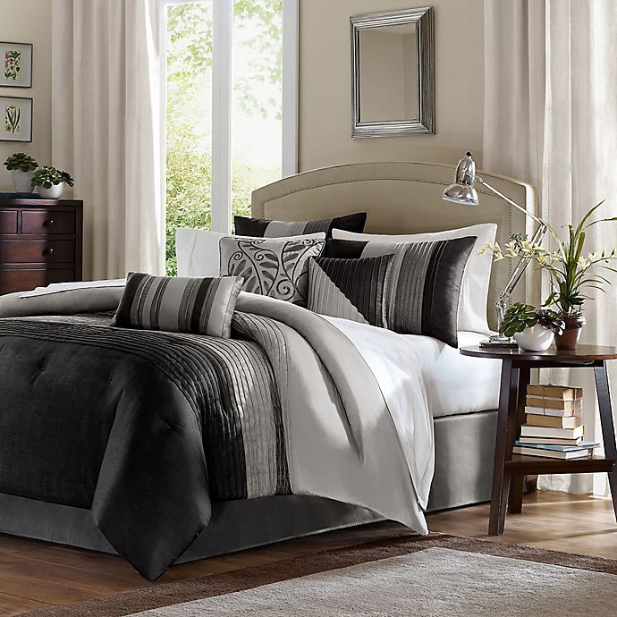 slide 1 of 9, Madison Park Amherst Full Comforter Set - Black, 7 ct