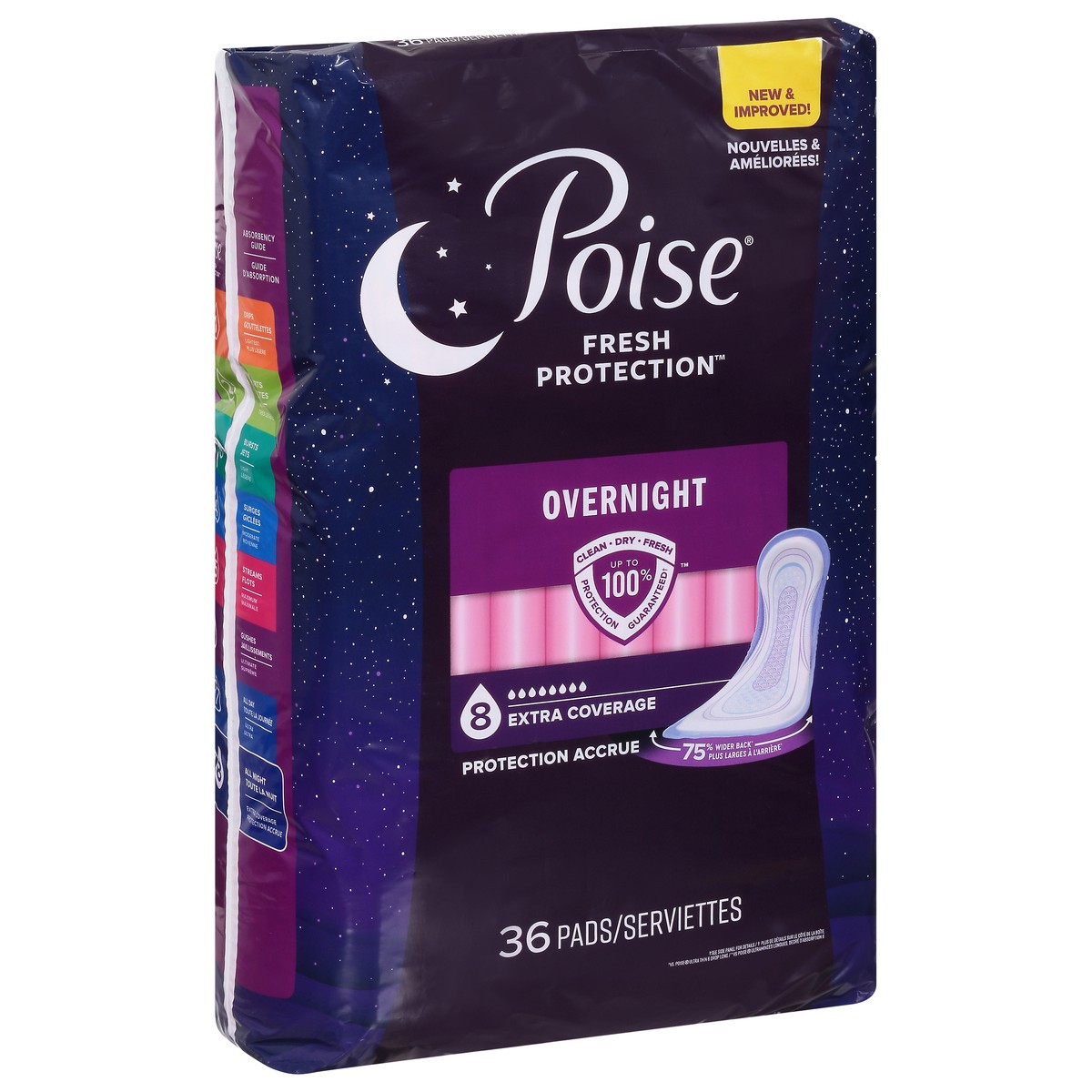 slide 6 of 9, Poise Overnight Incontinence & Postpartum Pads for Bladder Leaks, 8 Drop Extra Coverage, 36 Count, 36 ct