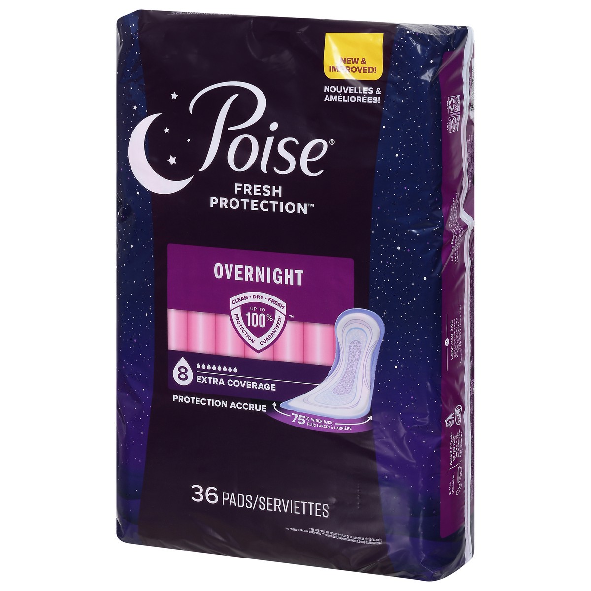 slide 5 of 9, Poise Overnight Incontinence & Postpartum Pads for Bladder Leaks, 8 Drop Extra Coverage, 36 Count, 36 ct