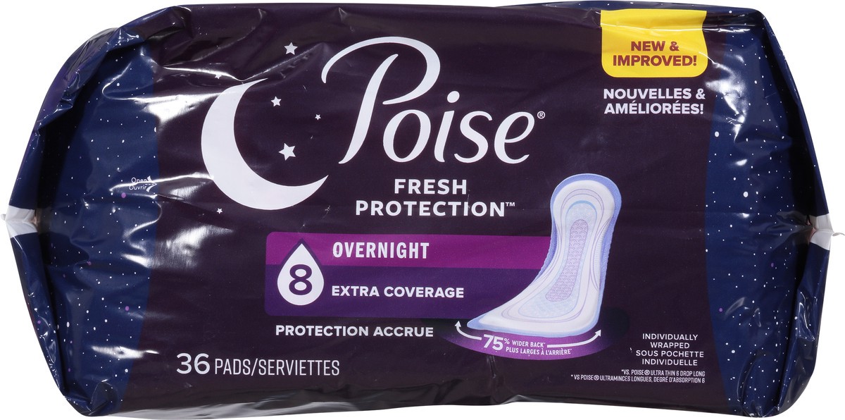 slide 8 of 9, Poise Overnight Incontinence & Postpartum Pads for Bladder Leaks, 8 Drop Extra Coverage, 36 Count, 36 ct