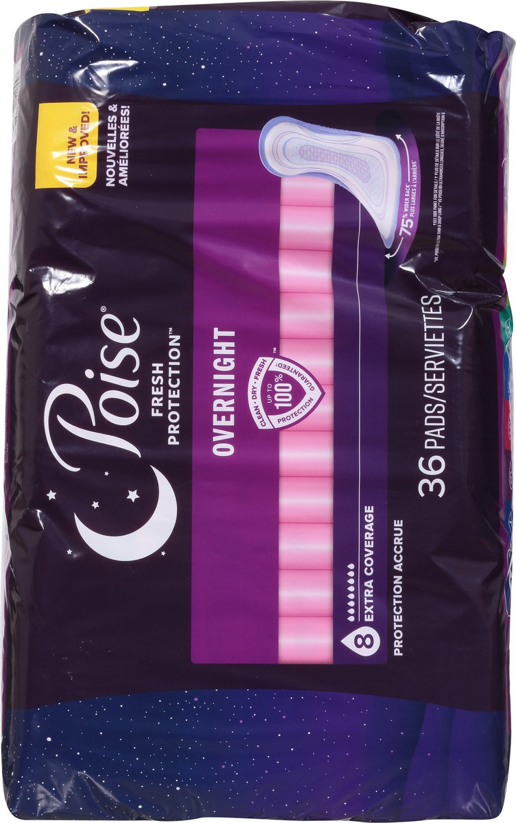 slide 9 of 9, Poise Overnight Incontinence & Postpartum Pads for Bladder Leaks, 8 Drop Extra Coverage, 36 Count, 36 ct