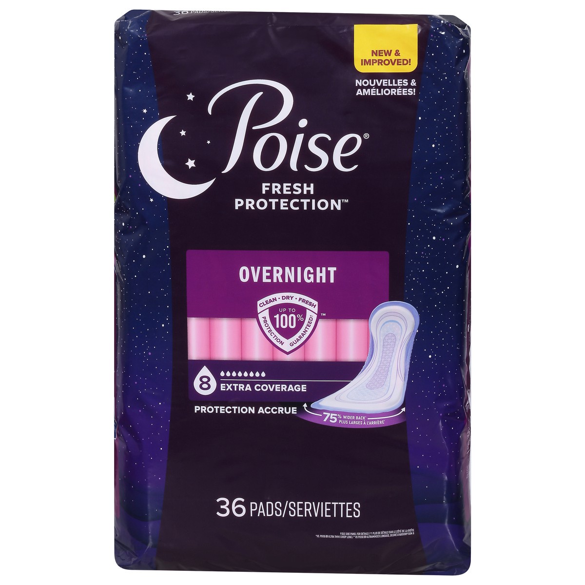 slide 7 of 9, Poise Overnight Incontinence & Postpartum Pads for Bladder Leaks, 8 Drop Extra Coverage, 36 Count, 36 ct