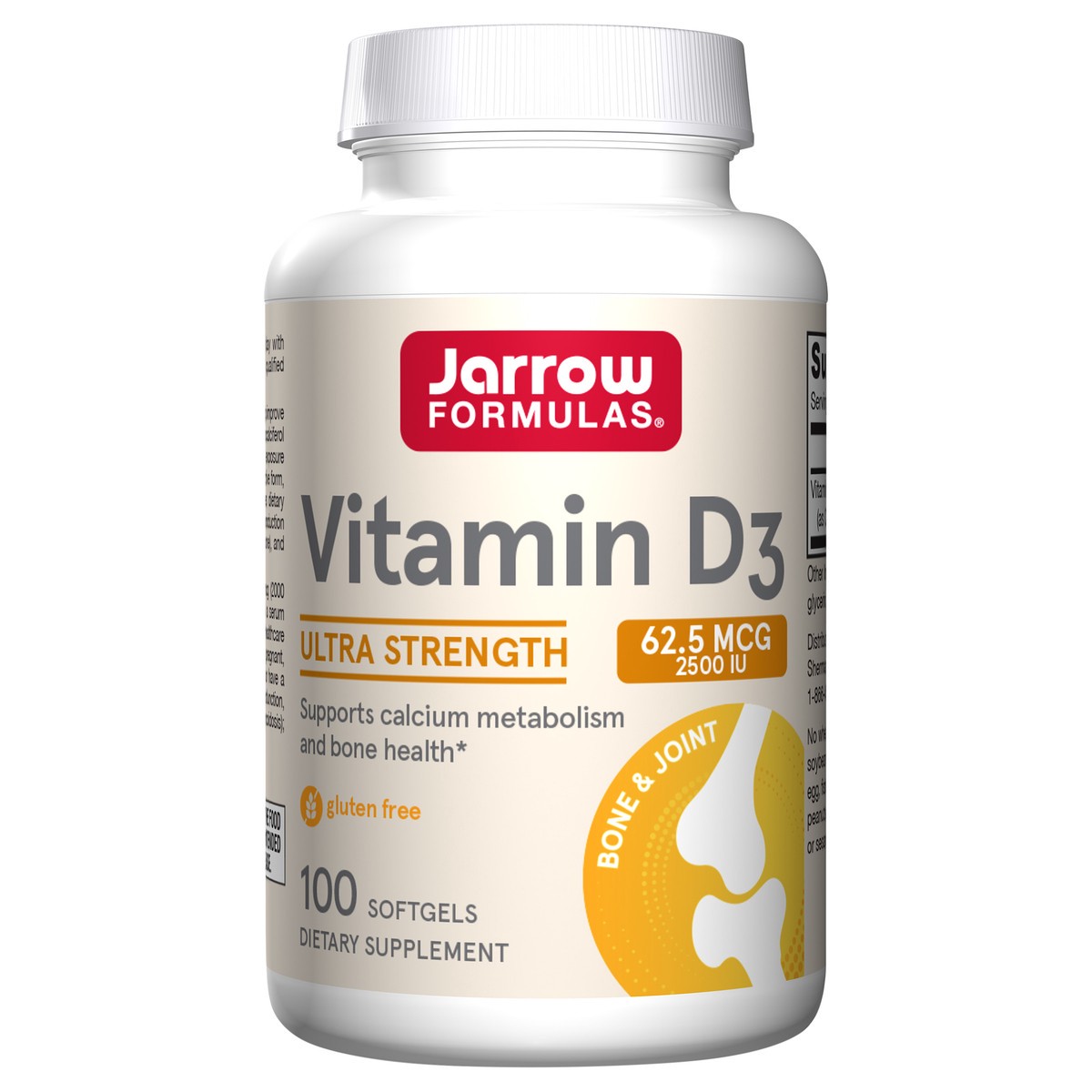 slide 4 of 4, Jarrow Formulas Vitamin D3 Ultra Strength 2500 IU (62.5 mcg) - 100 Servings (Softgels) - Supports Calcium Metabolism, Bone Health & Immune Response - Dietary Supplement - Gluten Free, 100 ct