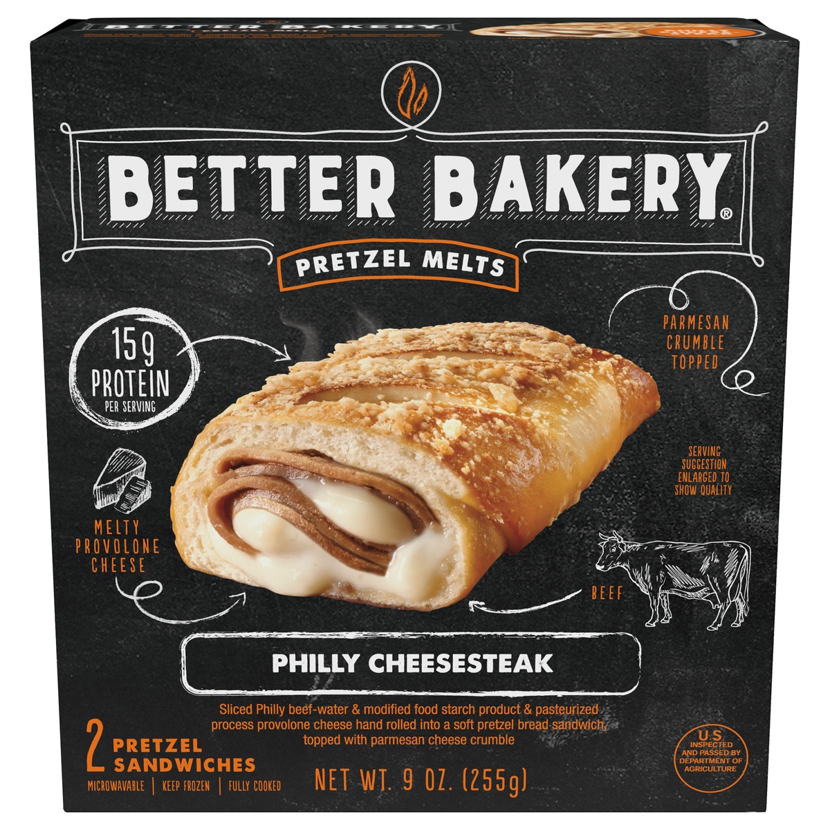 slide 1 of 3, Better Bakery Pretzel Melts Philly Style Cheesesteak, 9 oz