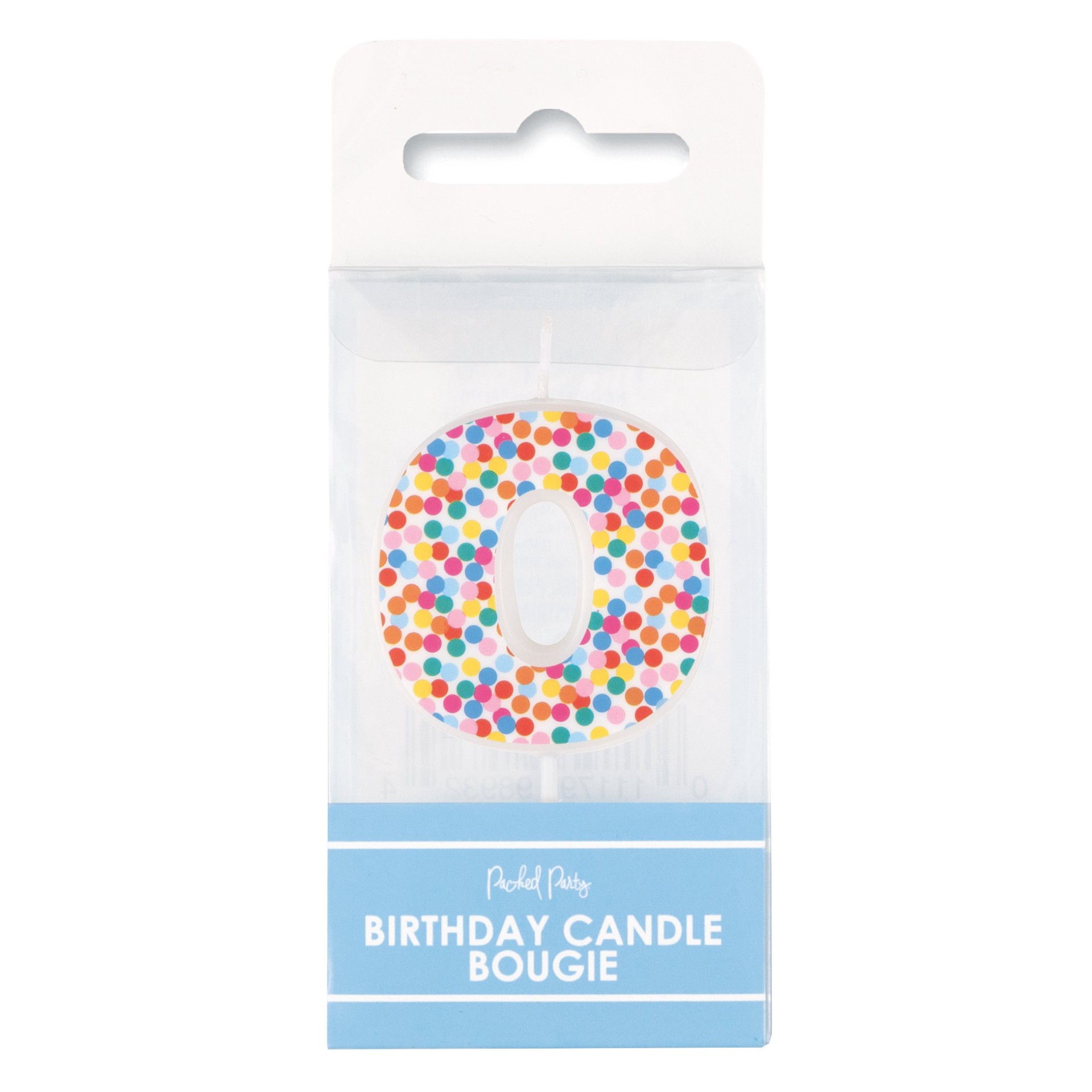 slide 1 of 1, Packed Party Number 0 Confetti Birthday Candle, 1 ct