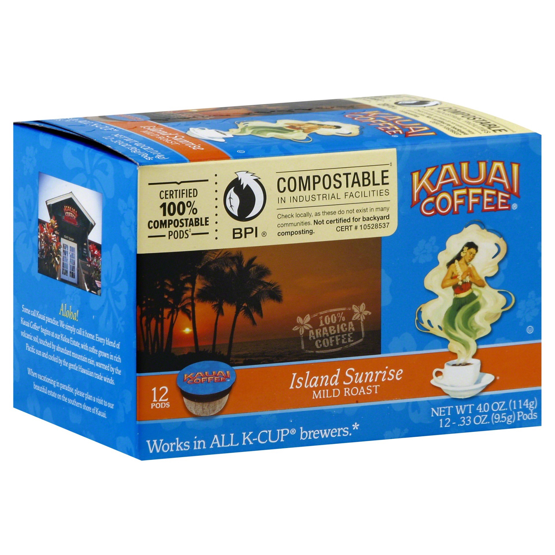 slide 1 of 7, Kauai Coffee Island Sunrise Mild Roast Ground Coffee Pods 12 ct Box, 4.2 oz