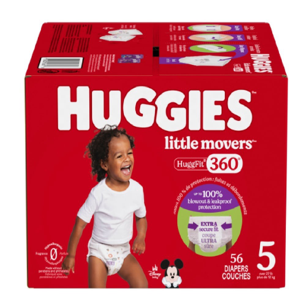 slide 1 of 1, Huggies® Little Movers® Huggfit™ Diapers Size 5 (27+ lbs), 56 ct