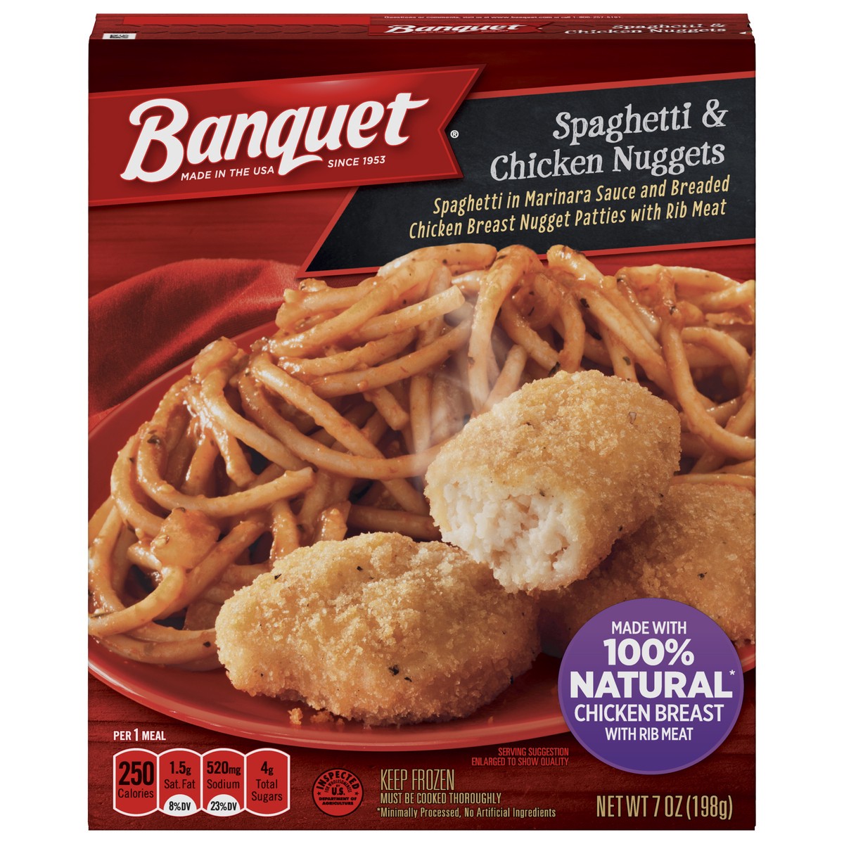 slide 1 of 5, Banquet Basic Spaghetti With Chicken Nuggets, 7 oz, 7 oz