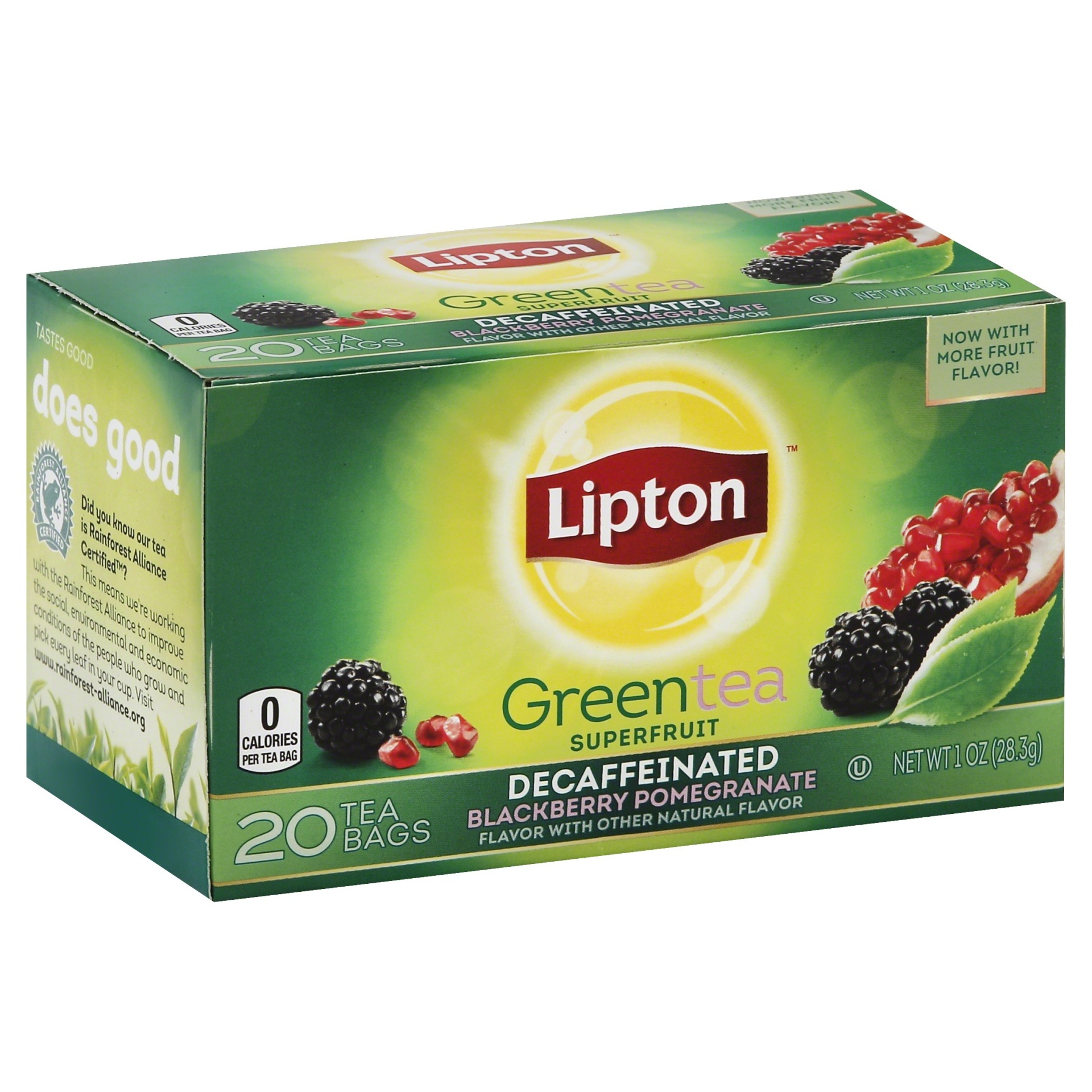 slide 1 of 5, Lipton Decaffeinated Blackberry Pomegranate Superfruit Green Tea, 20 ct