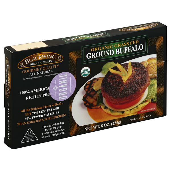 slide 1 of 1, Blackwing Organic Meats Ground Grass Fed Buffalo, 8 oz