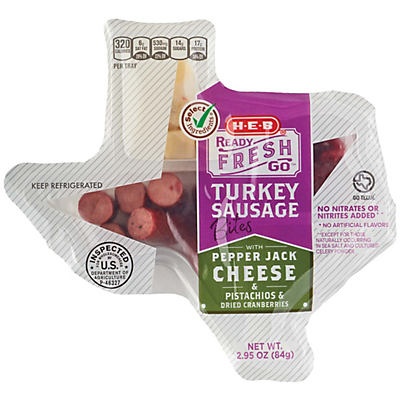 slide 1 of 1, H-E-B Select Ingredients Turkey Sausage with Pepper Jack Cheese, 2.95 oz