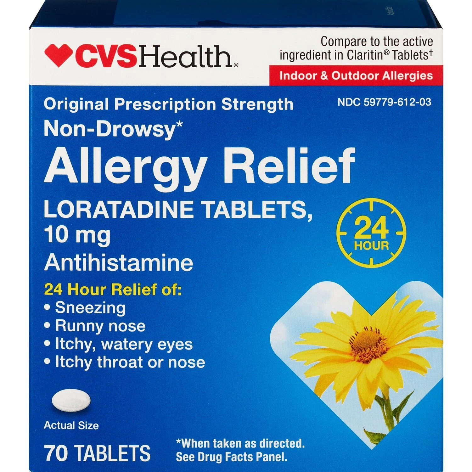 slide 1 of 7, Cvs 24hr Non Drowsy Allergy Relief Loratadine Tablets, 70 Ct, 70 ct