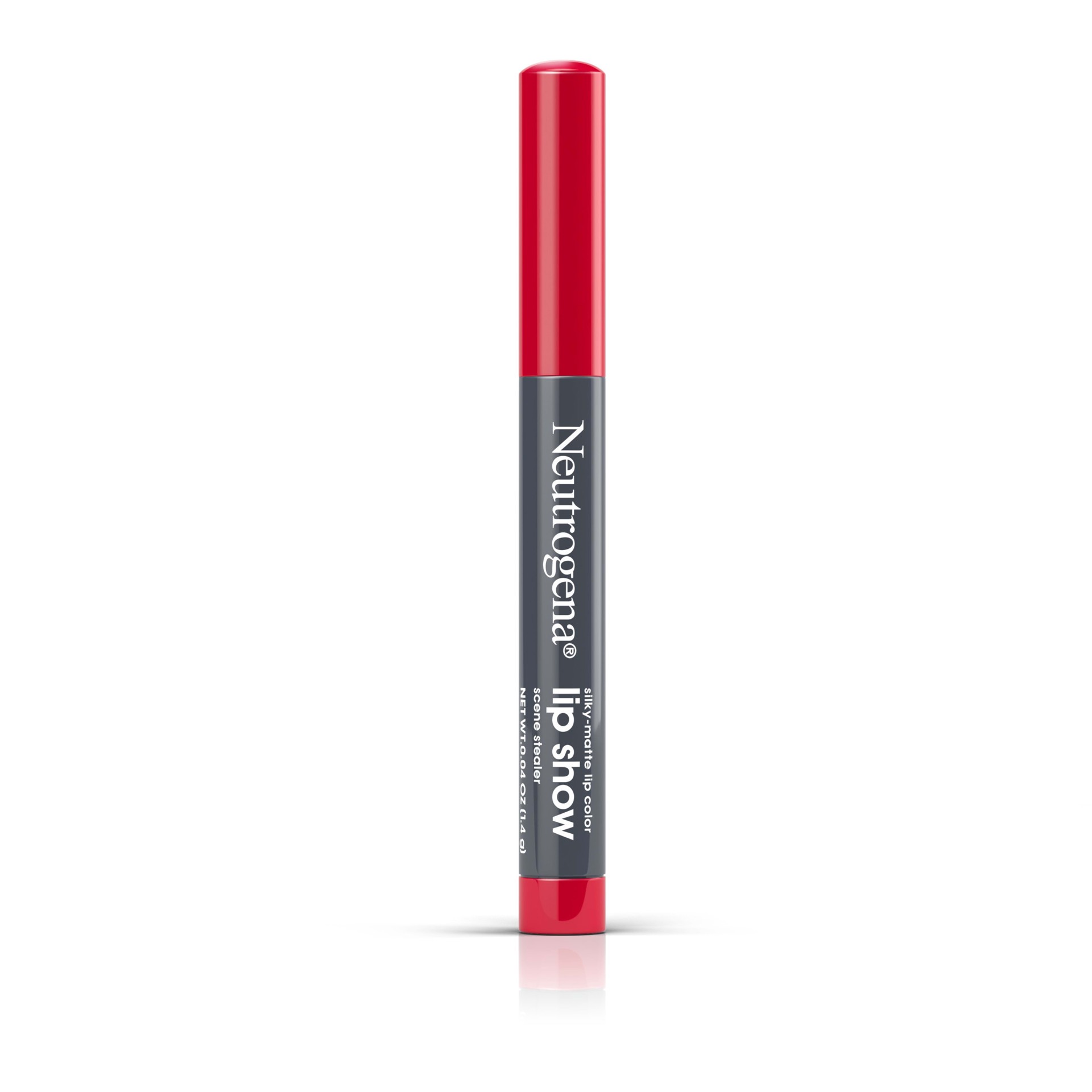 slide 3 of 5, Neutrogena Lip Show Silky Matte Lip Color, High Pigment Lip Crayon Stick with Sharpener, Long Lasting and Conditioning Silky Rich Red Shade Scene Stealer 03, 0.04 oz, 0.04 oz