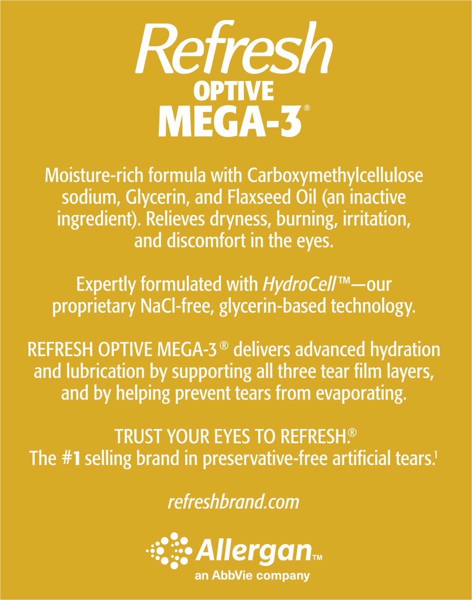 slide 2 of 5, Refresh Optive Mega-3 Lubricant Eye Drops Non-Preserved Tears, 60 Single-Use Containers, 0.01 fl oz (0.4 mL), 0.40 mL