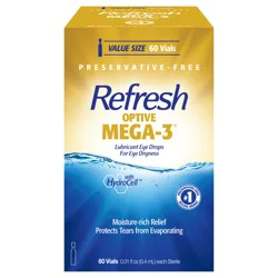 Refresh Optive Mega-3 Lubricant Eye Drops Non-Preserved Tears, 60 Single-Use Containers, 0.01 fl oz (0.4 mL)