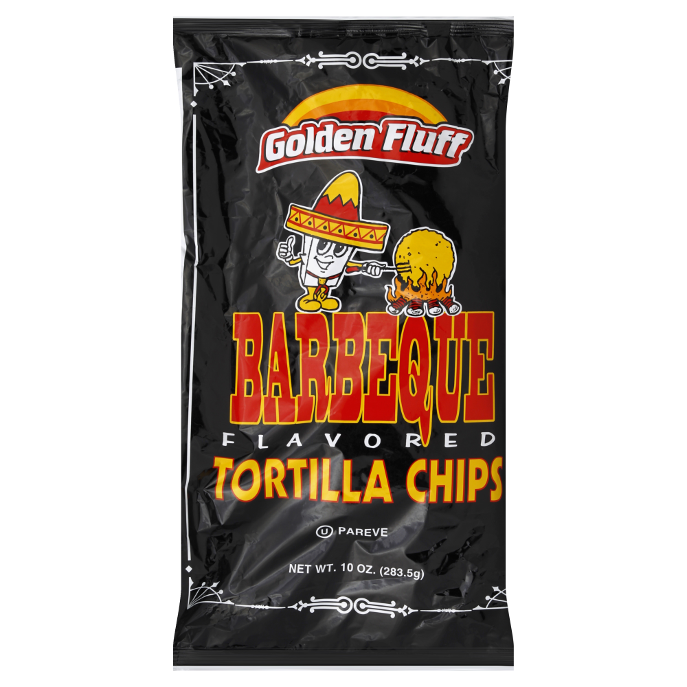 slide 1 of 1, Golden Fluff Large Bbq Tortilla Chips, 10 oz