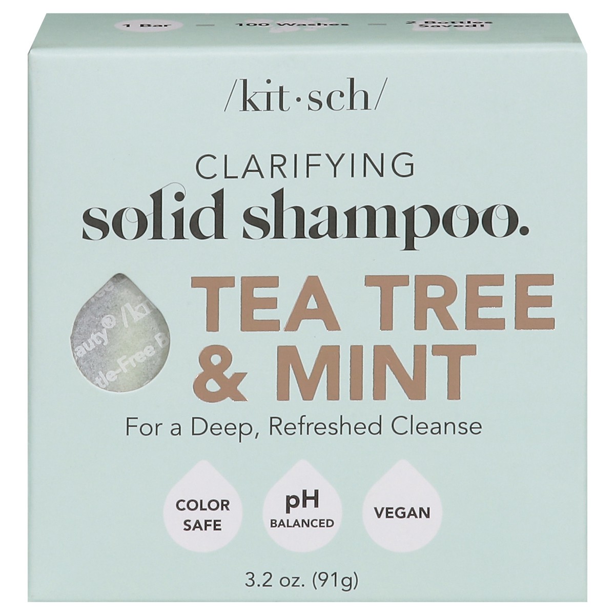 slide 1 of 9, Kitsch Clarifying Solid Tea Tree & Mint Shampoo 3.2 oz, 3.2 oz