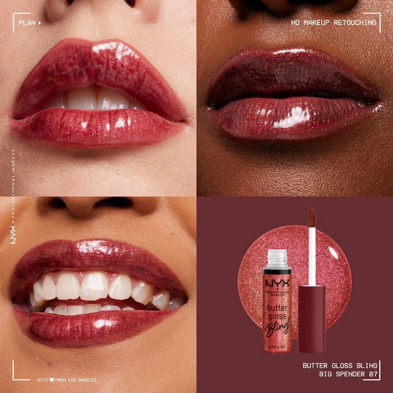 slide 5 of 9, NYX Professional Makeup Butter Gloss Bling Non Sticky Lip Gloss - 07 Big Spender - 0.27 fl oz, 0.27 fl oz