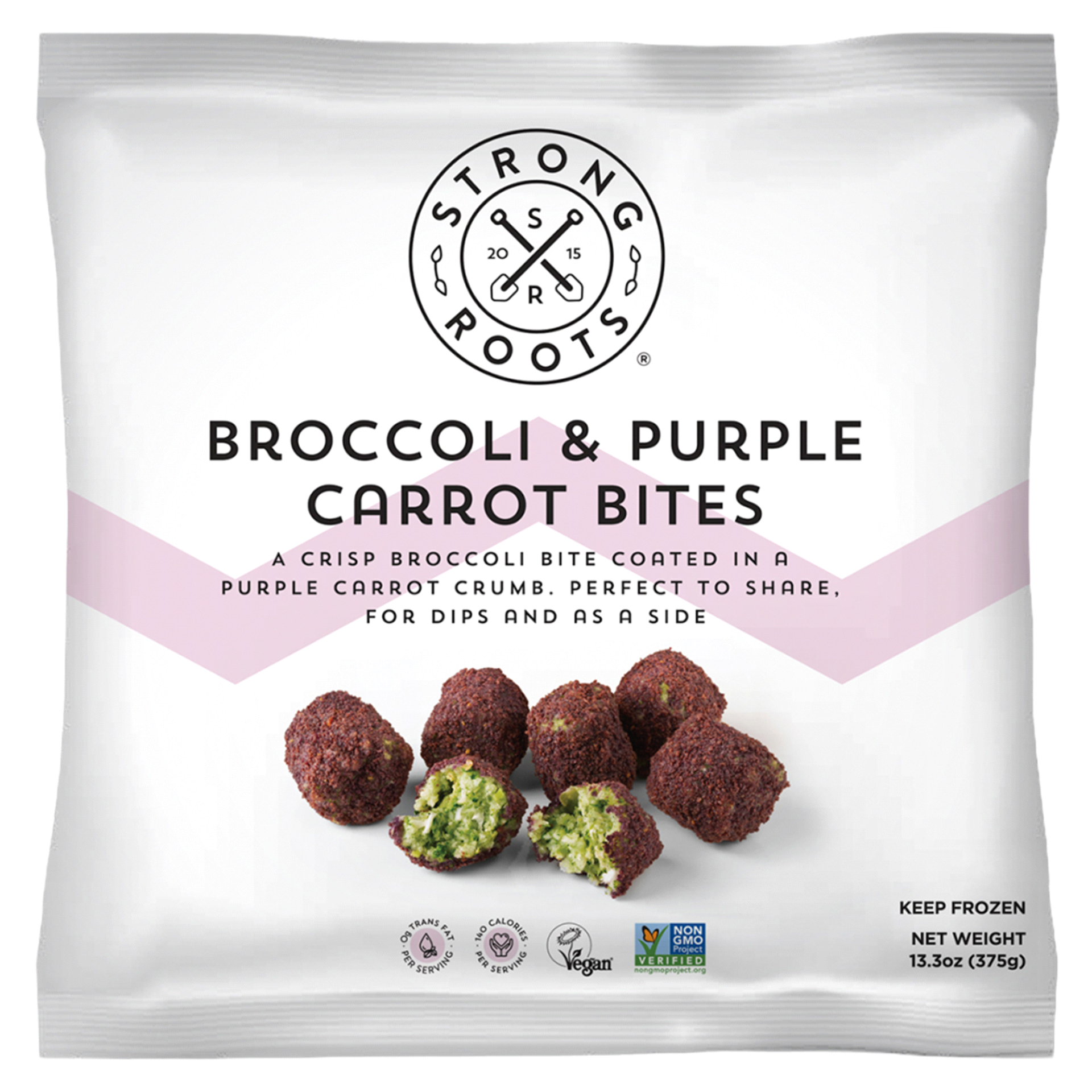 slide 1 of 1, Strong Roots Broccoli & Purple Carrot Bites, 13.3 oz