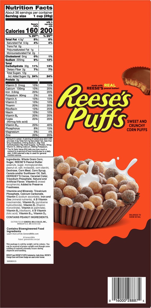 slide 9 of 13, Reese's Puffs REESE''S PUFFS Chocolatey Peanut Butter Cereal, Kid Breakfast Cereal, 49.5 oz (2 Pack), 2 ct