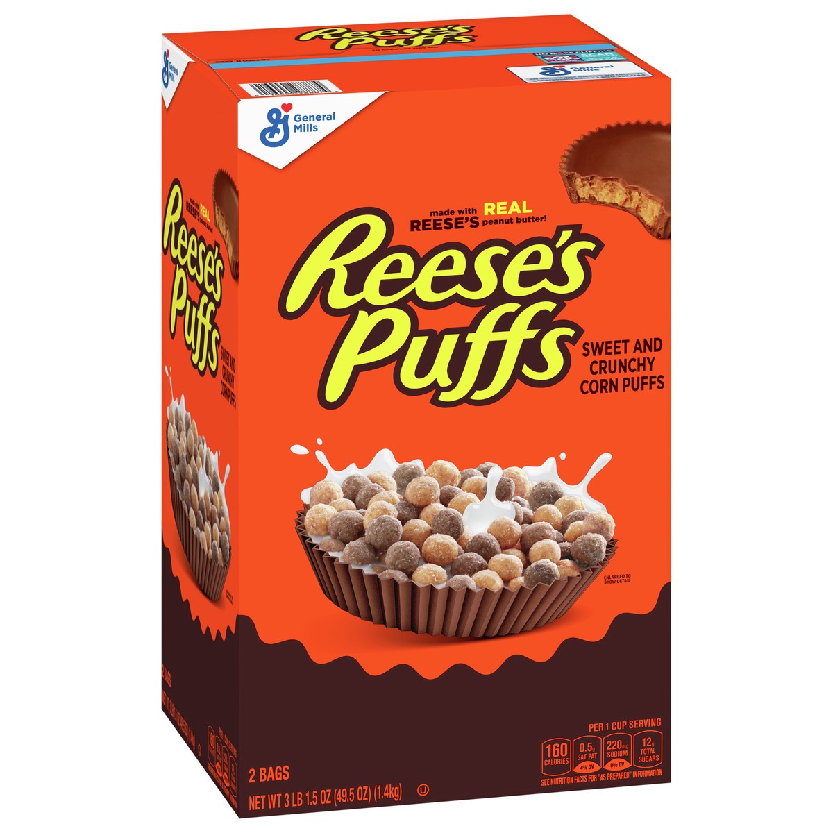 slide 3 of 13, Reese's Puffs REESE''S PUFFS Chocolatey Peanut Butter Cereal, Kid Breakfast Cereal, 49.5 oz (2 Pack), 2 ct